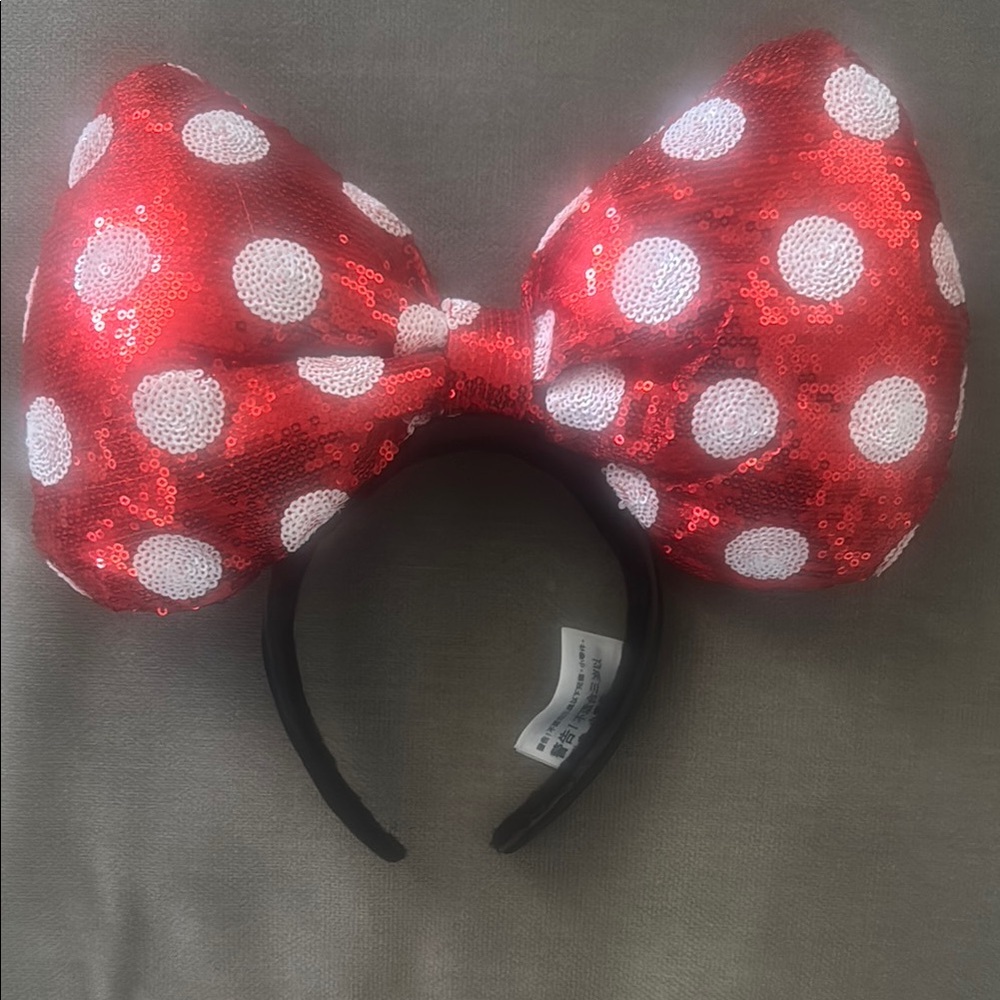 Disney Minnie bow Red and White Polka Dot Sequin Bow Headband